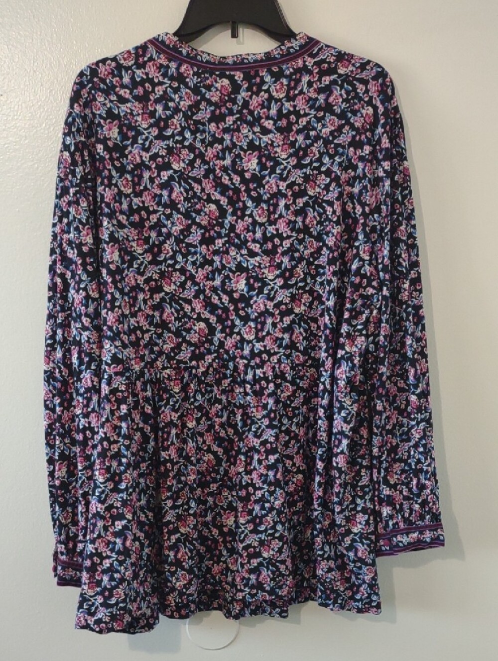 Woman Within 2X Floral Boho Tunic Berry Navy Long Sleeve Plus Size Cottagecore - Picture 9 of 9